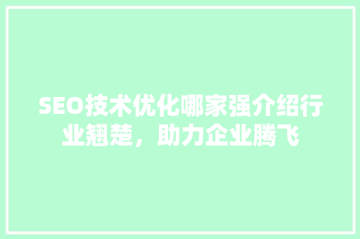 SEO技术优化哪家强介绍行业翘楚，助力企业腾飞
