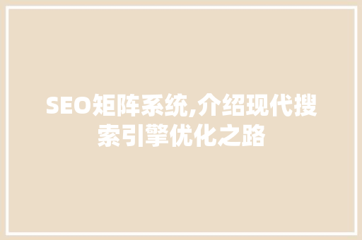 SEO矩阵系统,介绍现代搜索引擎优化之路