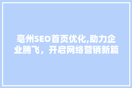 亳州SEO首页优化,助力企业腾飞，开启网络营销新篇章