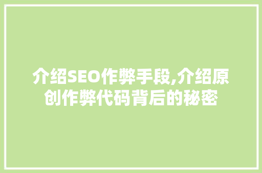 介绍SEO作弊手段,介绍原创作弊代码背后的秘密