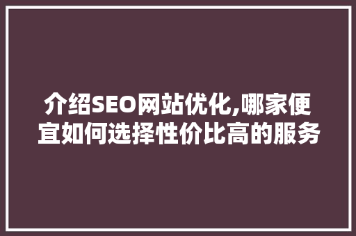 介绍SEO网站优化,哪家便宜如何选择性价比高的服务