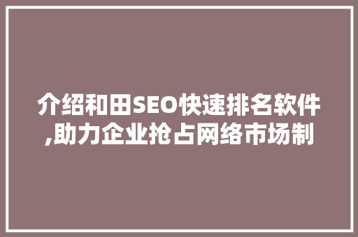 介绍和田SEO快速排名软件,助力企业抢占网络市场制高点