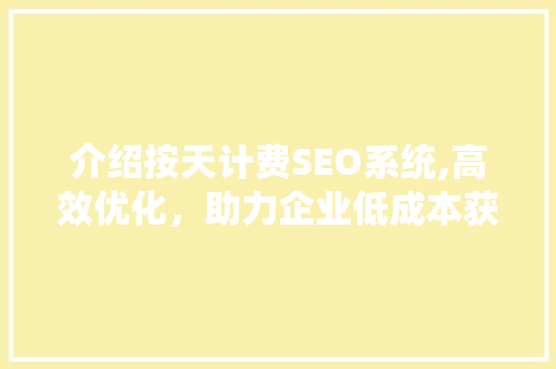 介绍按天计费SEO系统,高效优化，助力企业低成本获客