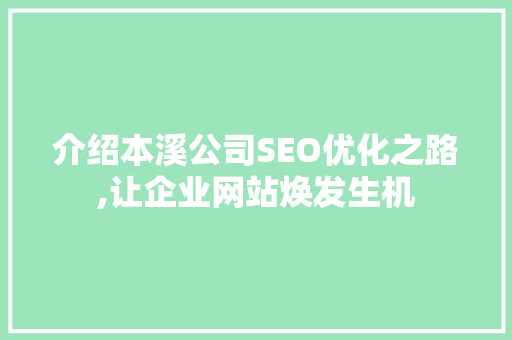 介绍本溪公司SEO优化之路,让企业网站焕发生机