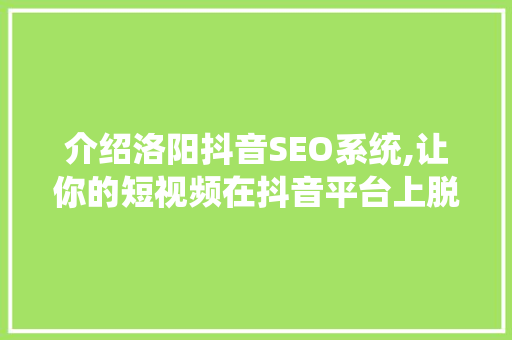介绍洛阳抖音SEO系统,让你的短视频在抖音平台上脱颖而出