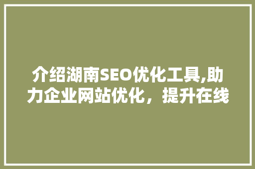 介绍湖南SEO优化工具,助力企业网站优化，提升在线竞争力