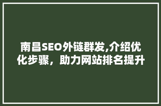 南昌SEO外链群发,介绍优化步骤，助力网站排名提升