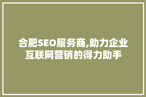 合肥SEO服务商,助力企业互联网营销的得力助手