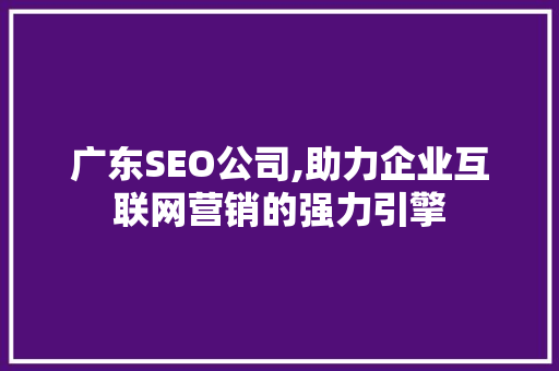 广东SEO公司,助力企业互联网营销的强力引擎