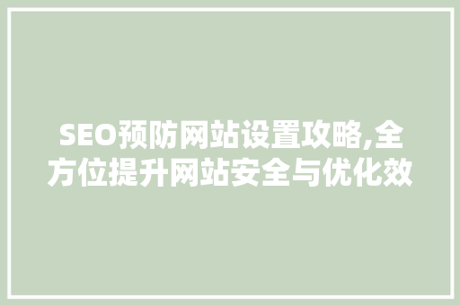 SEO预防网站设置攻略,全方位提升网站安全与优化效果