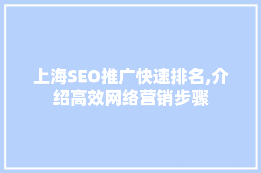 上海SEO推广快速排名,介绍高效网络营销步骤