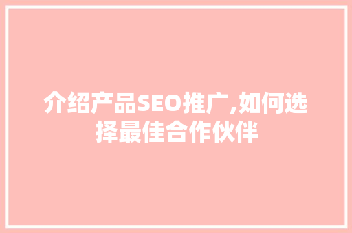 介绍产品SEO推广,如何选择最佳合作伙伴