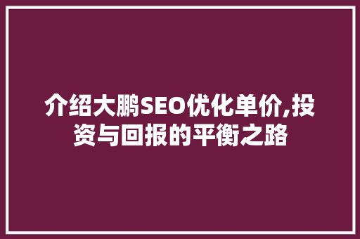 介绍大鹏SEO优化单价,投资与回报的平衡之路
