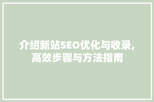 介绍新站SEO优化与收录,高效步骤与方法指南