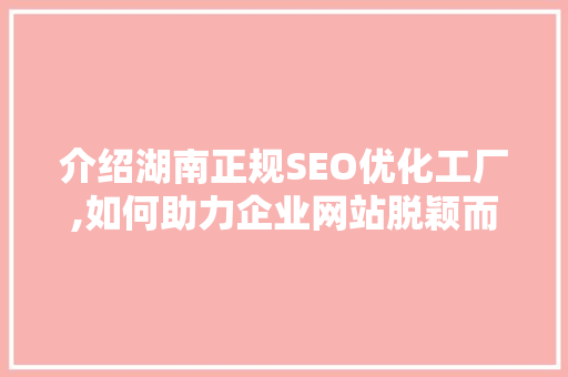 介绍湖南正规SEO优化工厂,如何助力企业网站脱颖而出
