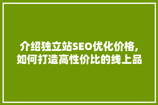 介绍独立站SEO优化价格,如何打造高性价比的线上品牌