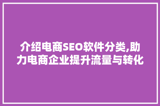 介绍电商SEO软件分类,助力电商企业提升流量与转化率