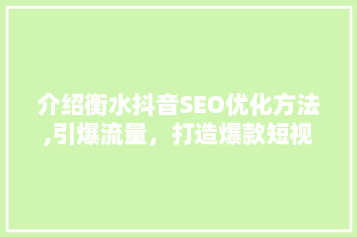 介绍衡水抖音SEO优化方法,引爆流量，打造爆款短视频