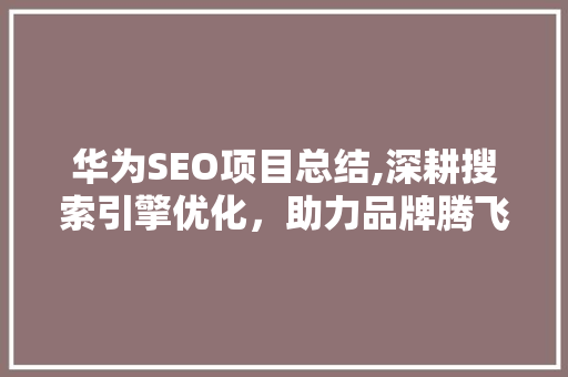 华为SEO项目总结,深耕搜索引擎优化，助力品牌腾飞