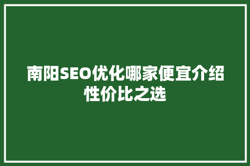 南阳SEO优化哪家便宜介绍性价比之选