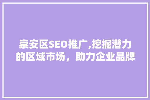 崇安区SEO推广,挖掘潜力的区域市场，助力企业品牌崛起