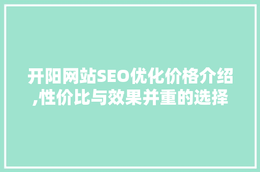 开阳网站SEO优化价格介绍,性价比与效果并重的选择之路  第1张