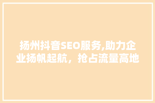 扬州抖音SEO服务,助力企业扬帆起航，抢占流量高地