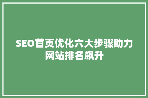 SEO首页优化六大步骤助力网站排名飙升