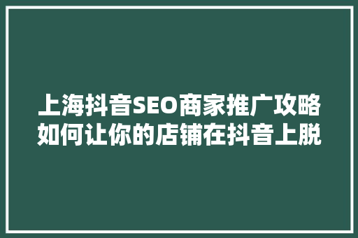 上海抖音SEO商家推广攻略如何让你的店铺在抖音上脱颖而出