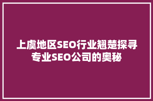 上虞地区SEO行业翘楚探寻专业SEO公司的奥秘  第1张