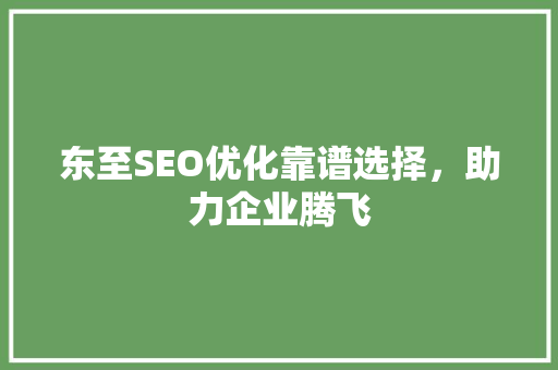 东至SEO优化靠谱选择，助力企业腾飞