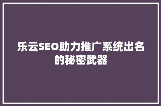 乐云SEO助力推广系统出名的秘密武器