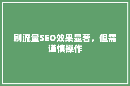 刷流量SEO效果显著，但需谨慎操作