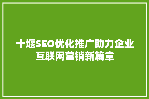 十堰SEO优化推广助力企业互联网营销新篇章  第1张