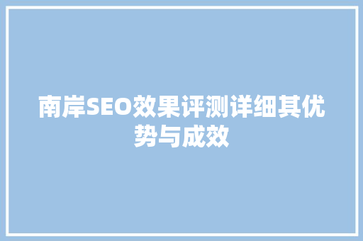 南岸SEO效果评测详细其优势与成效