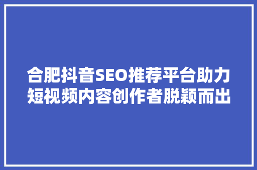 合肥抖音SEO推荐平台助力短视频内容创作者脱颖而出