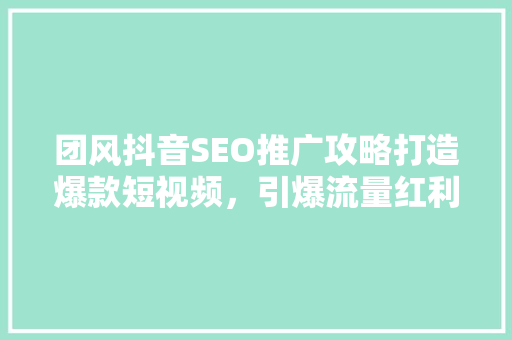 团风抖音SEO推广攻略打造爆款短视频，引爆流量红利