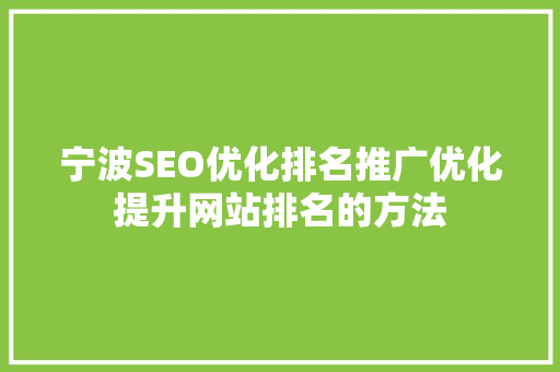 宁波SEO优化排名推广优化提升网站排名的方法