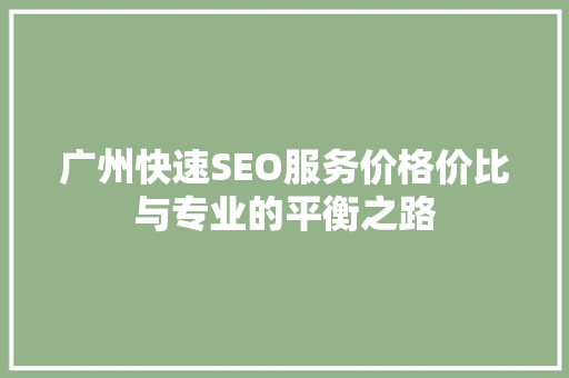 广州快速SEO服务价格价比与专业的平衡之路