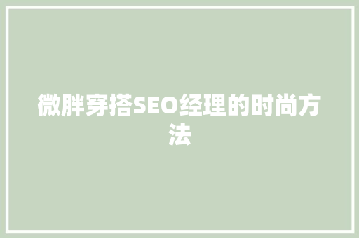 微胖穿搭SEO经理的时尚方法