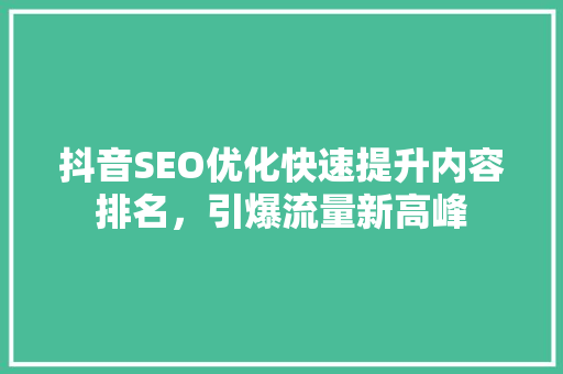 抖音SEO优化快速提升内容排名，引爆流量新高峰