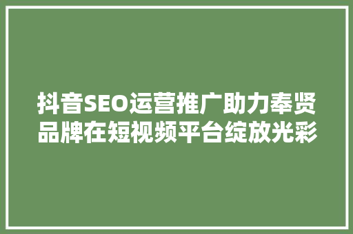 抖音SEO运营推广助力奉贤品牌在短视频平台绽放光彩