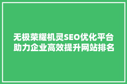 无极荣耀机灵SEO优化平台助力企业高效提升网站排名，开启网络营销新篇章