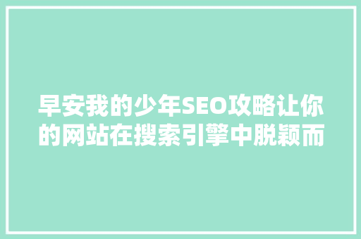 早安我的少年SEO攻略让你的网站在搜索引擎中脱颖而出