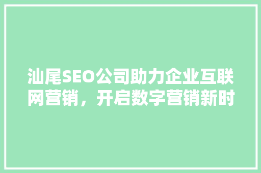 汕尾SEO公司助力企业互联网营销，开启数字营销新时代