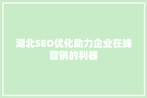 湖北SEO优化助力企业在线营销的利器