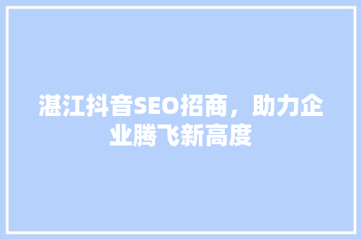 湛江抖音SEO招商，助力企业腾飞新高度  第1张