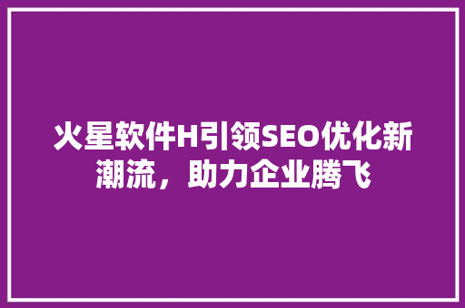 火星软件H引领SEO优化新潮流，助力企业腾飞