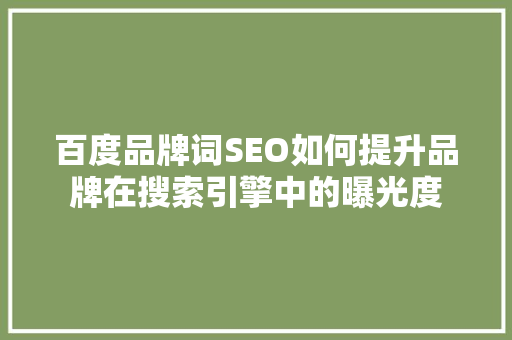 百度品牌词SEO如何提升品牌在搜索引擎中的曝光度