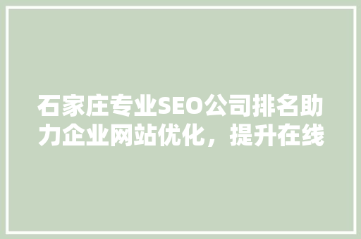 石家庄专业SEO公司排名助力企业网站优化，提升在线竞争力